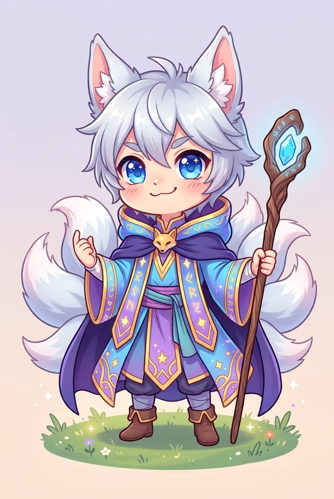 OC Creator result: OC Creator: Chibi + Kitsune + Male + Silver + Mage Robes + Mischievous
